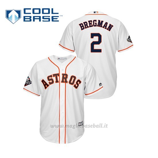 Maglia Baseball Uomo Houston Astros 2 Alex Bregman 2019 World Series Bound Cool Base Bianco
